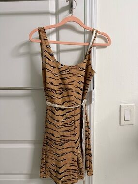 WeWoreWhat Tiger-Print Mini Dress in Tan and Black